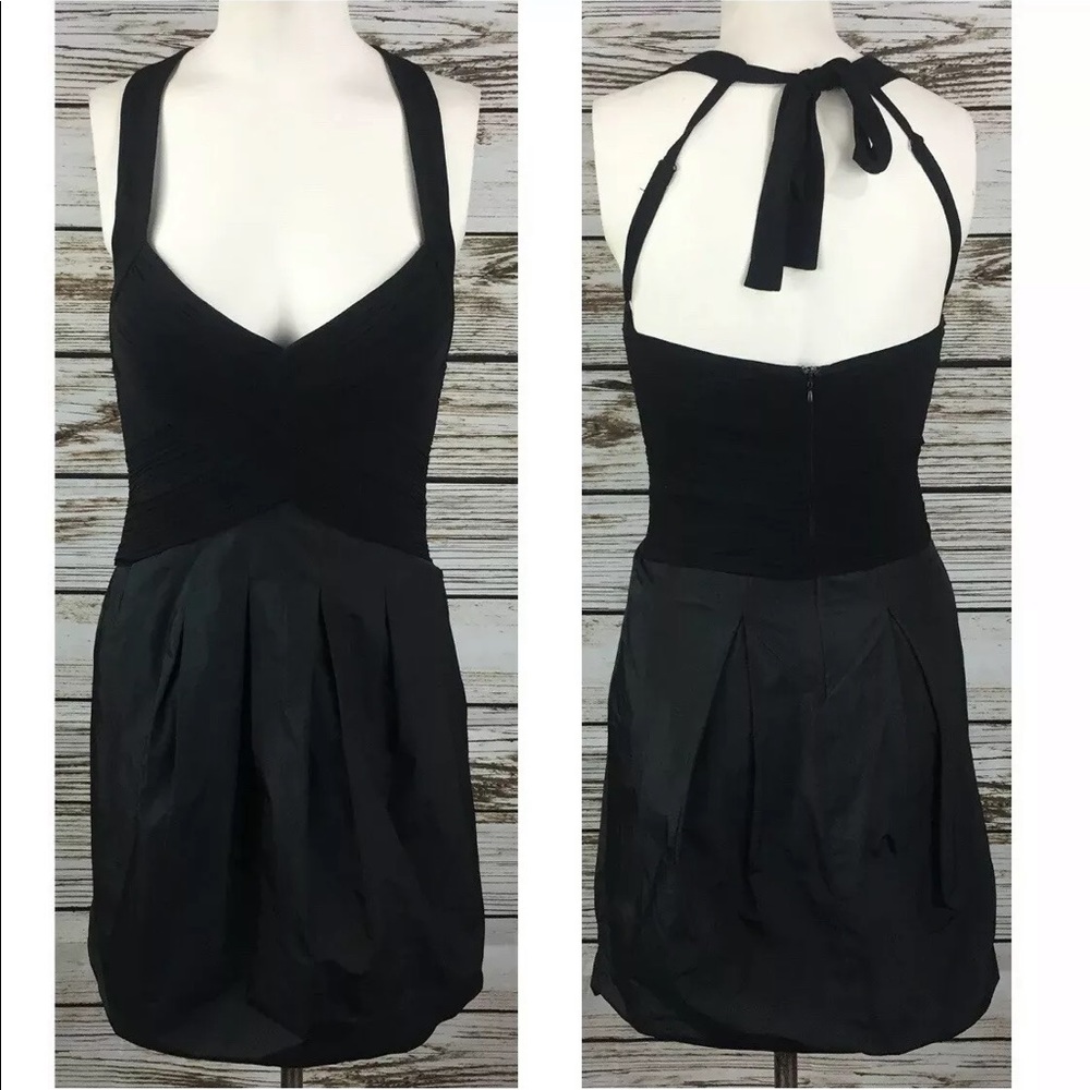 BCBG MAXAZRIA Sleeveless Halter Dress 4 Black V neck